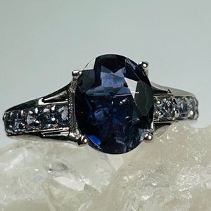 2.5 carat oval Iolite and Tanzanite ring set in sterling silver